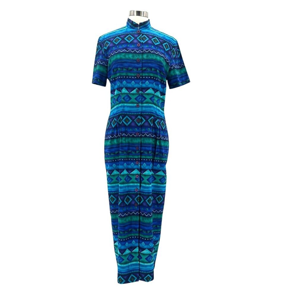 Vintage J. Stevens By Carol Escritor Womens 12 Dress Maxi Blue Boho Western